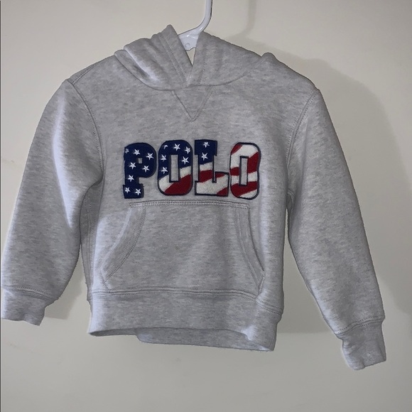 Polo by Ralph Lauren Gray Hoodie with American Flag Design - Picture 1 of 6